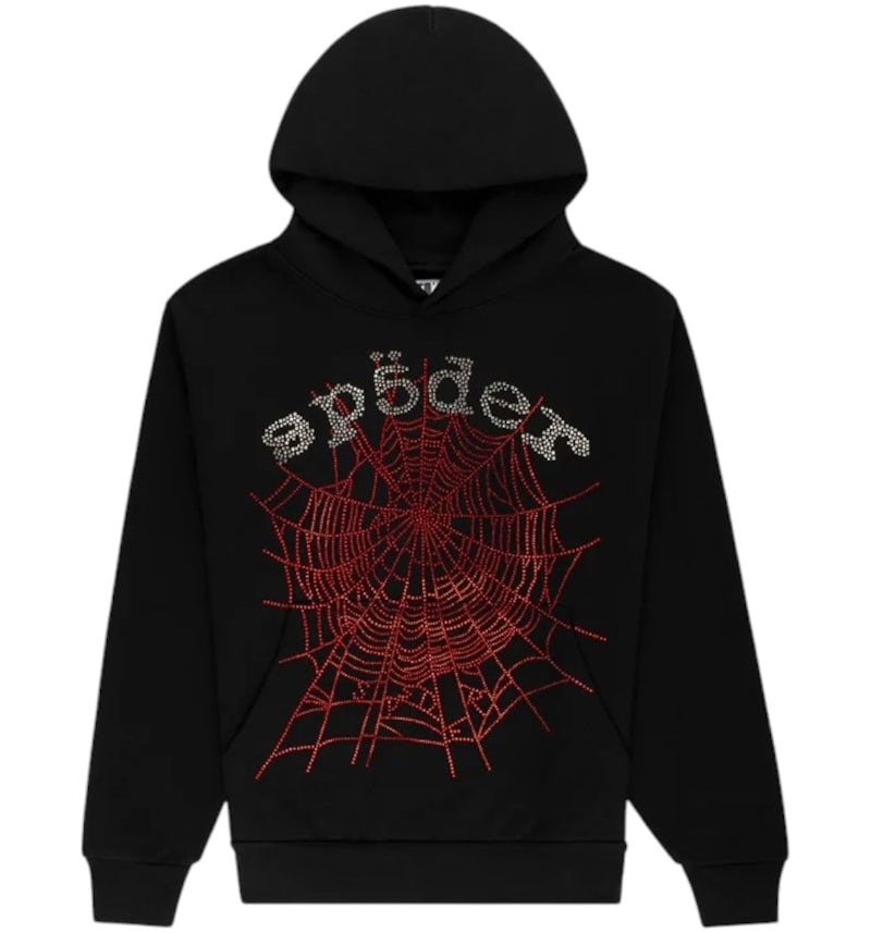 Sp5der Rhinestone OG Web V2 Hoodie Black