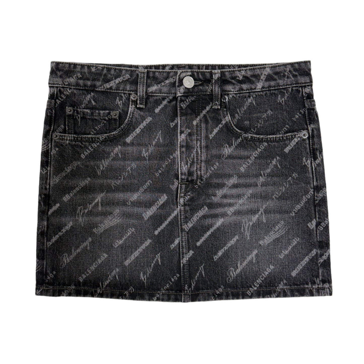 Balenciaga All Over Print Denim Skirt Black