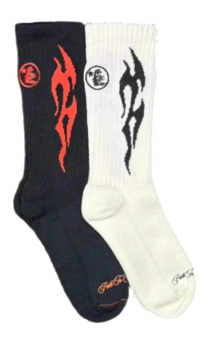 Adidas X Hellstar Off White & Black Embroidered Socks