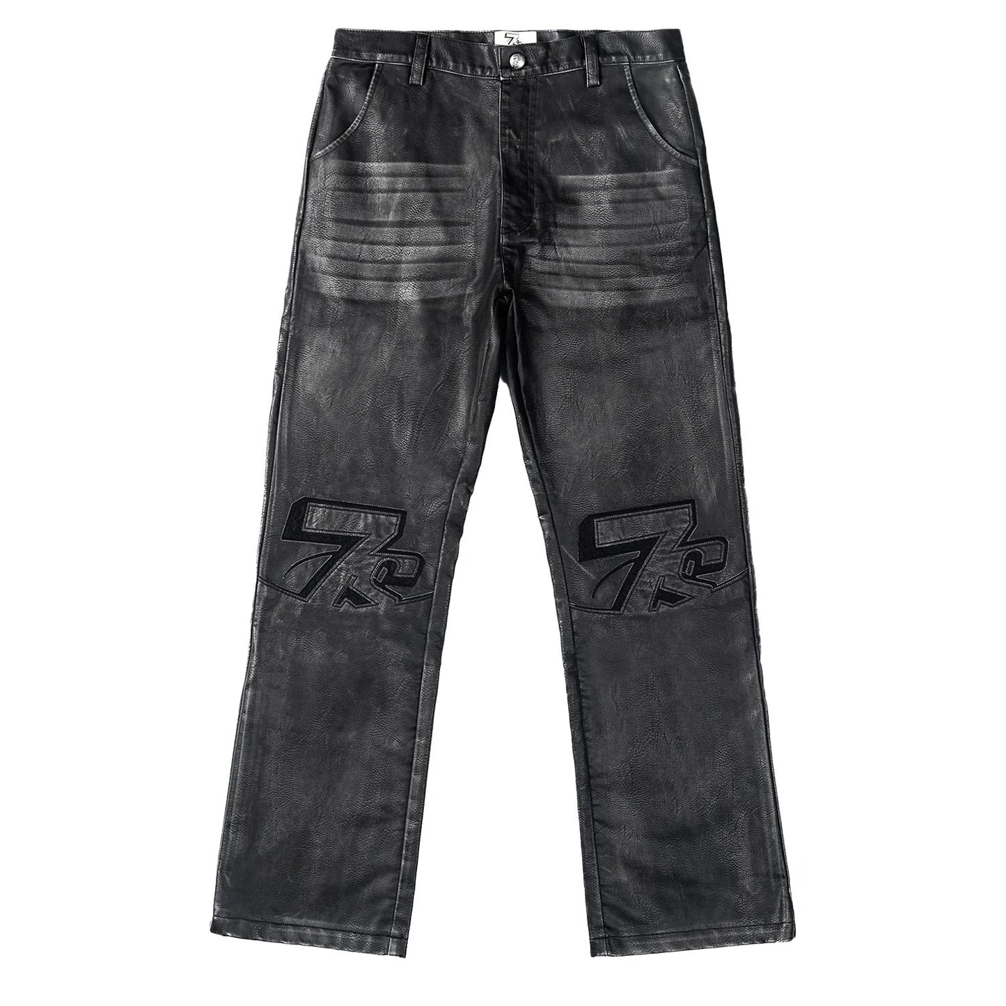 TRIPLE SEVENS LOGO LEATHER PANTS (BLACK)