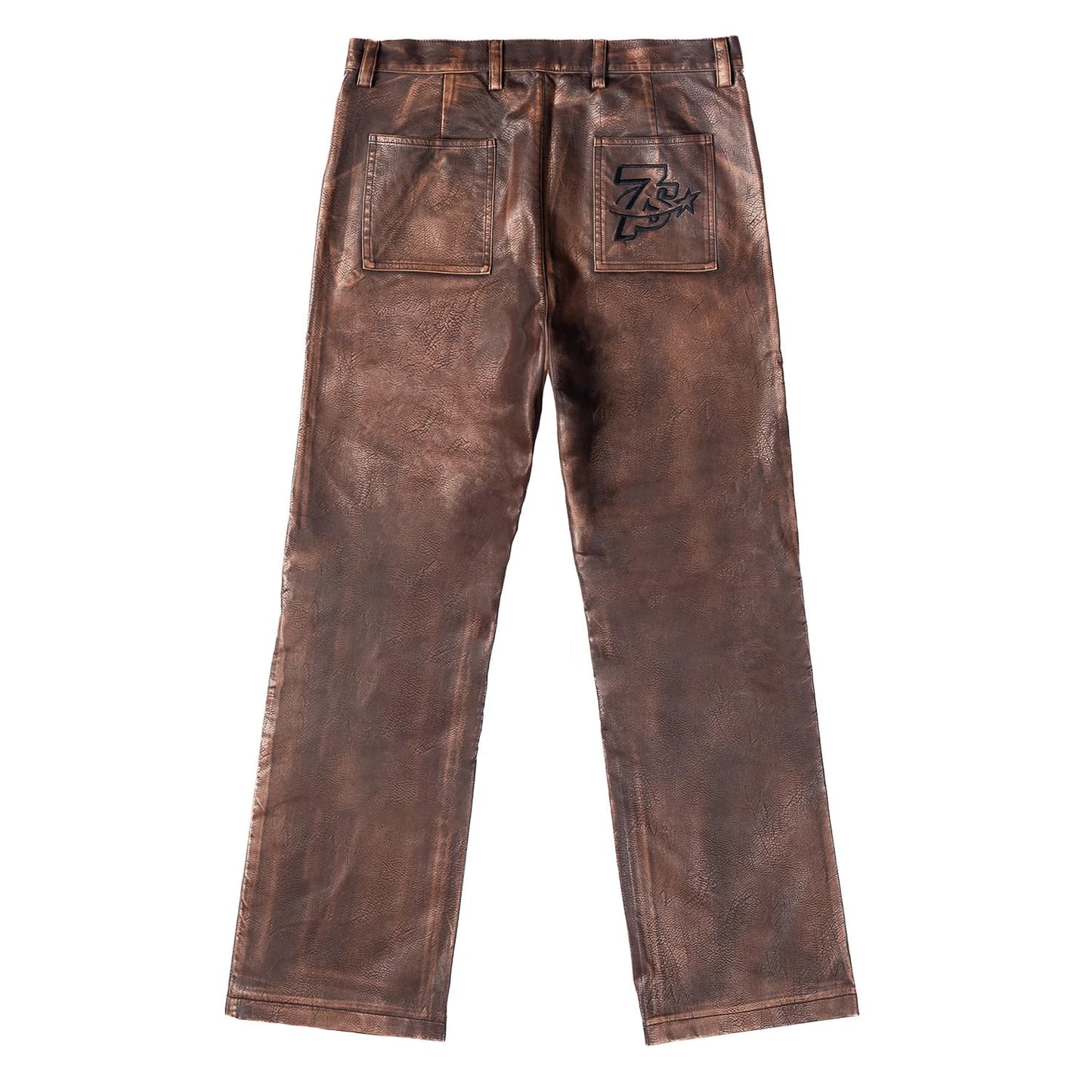 TRIPLE SEVENS LOGO LEATHER PANTS (BROWN)