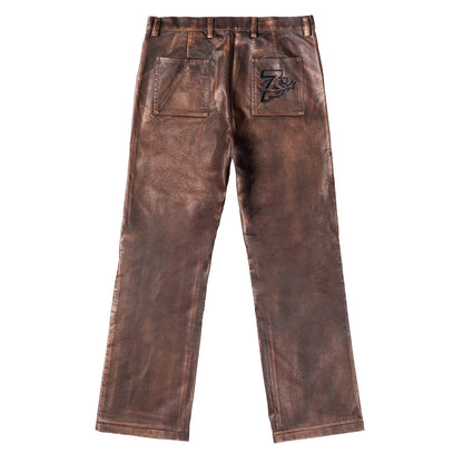 TRIPLE SEVENS LOGO LEATHER PANTS (BROWN)