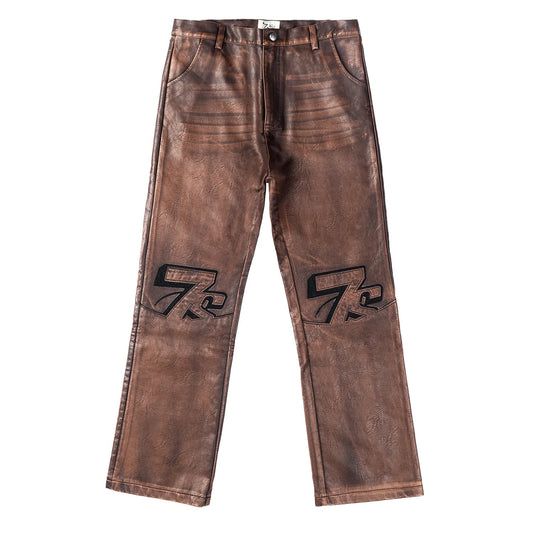 TRIPLE SEVENS LOGO LEATHER PANTS (BROWN)