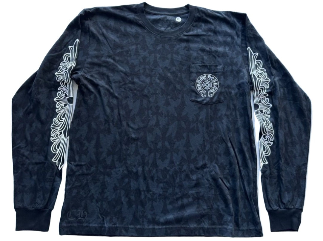 Chrome Hearts Cemetery Monogram Print Long Sleeve T-shirt Black