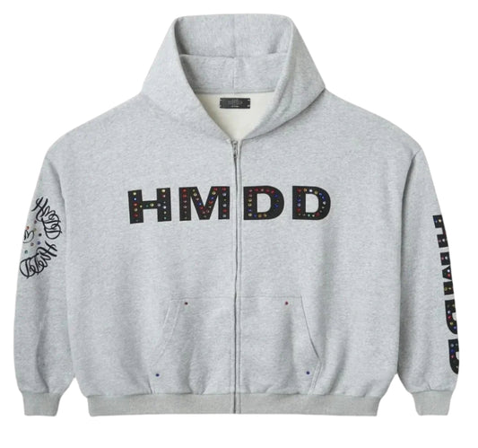 HMDD Rhinestone Zip-Up Hoodie Grey Pop-Up Exclusive