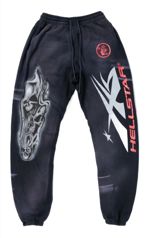 Hellstar Airbrushed Skull Closed Elastic Bottom Sweatpants Midnight Dye Black