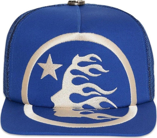 Hellstar Big Logo Trucker Snapback Hat Blue