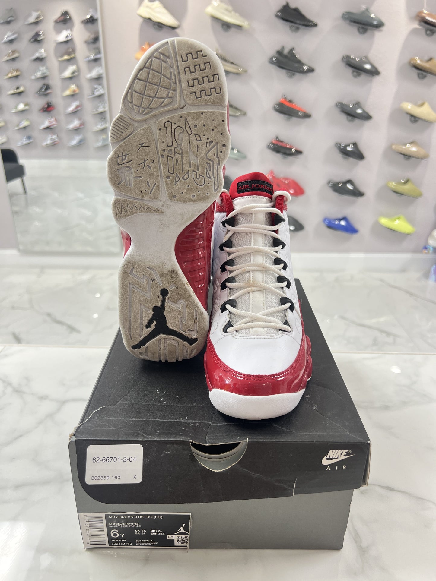 Jordan 9 Retro White Gym Red (GS) (PREOWNED)