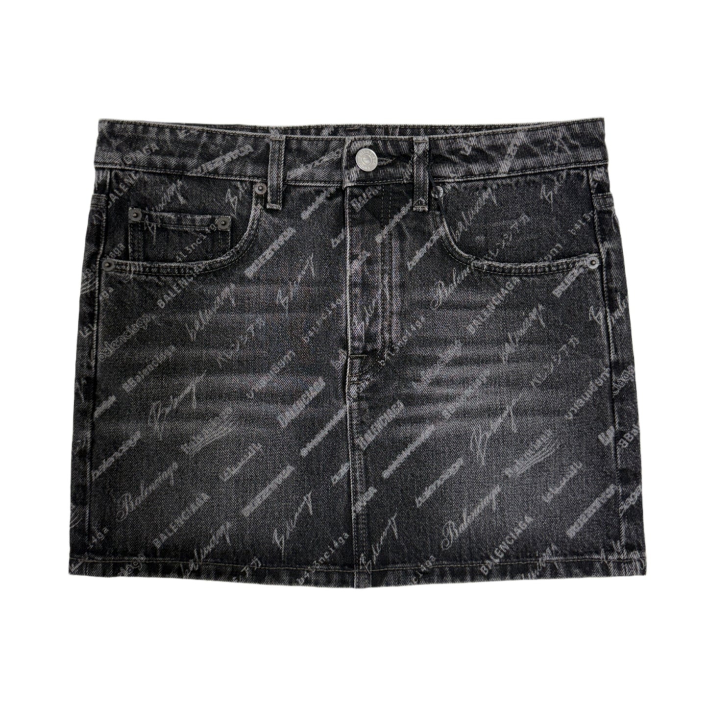 Balenciaga All Over Print Denim Skirt Black