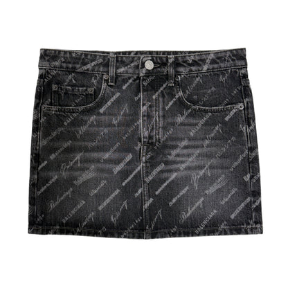 Balenciaga All Over Print Denim Skirt Black