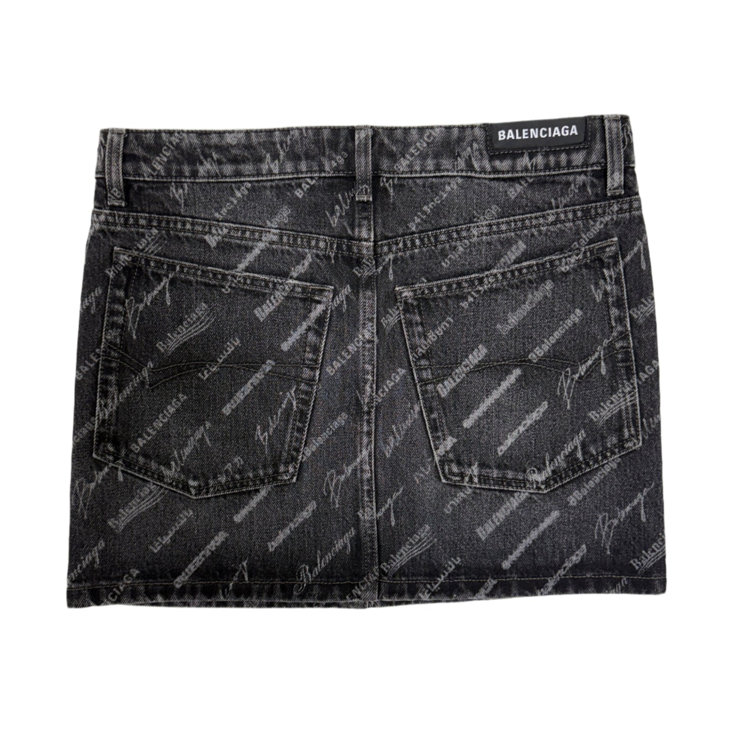 Balenciaga All Over Print Denim Skirt Black