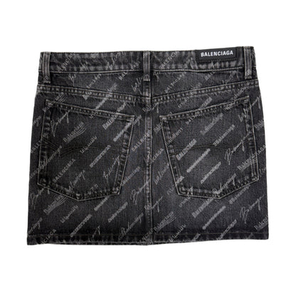 Balenciaga All Over Print Denim Skirt Black