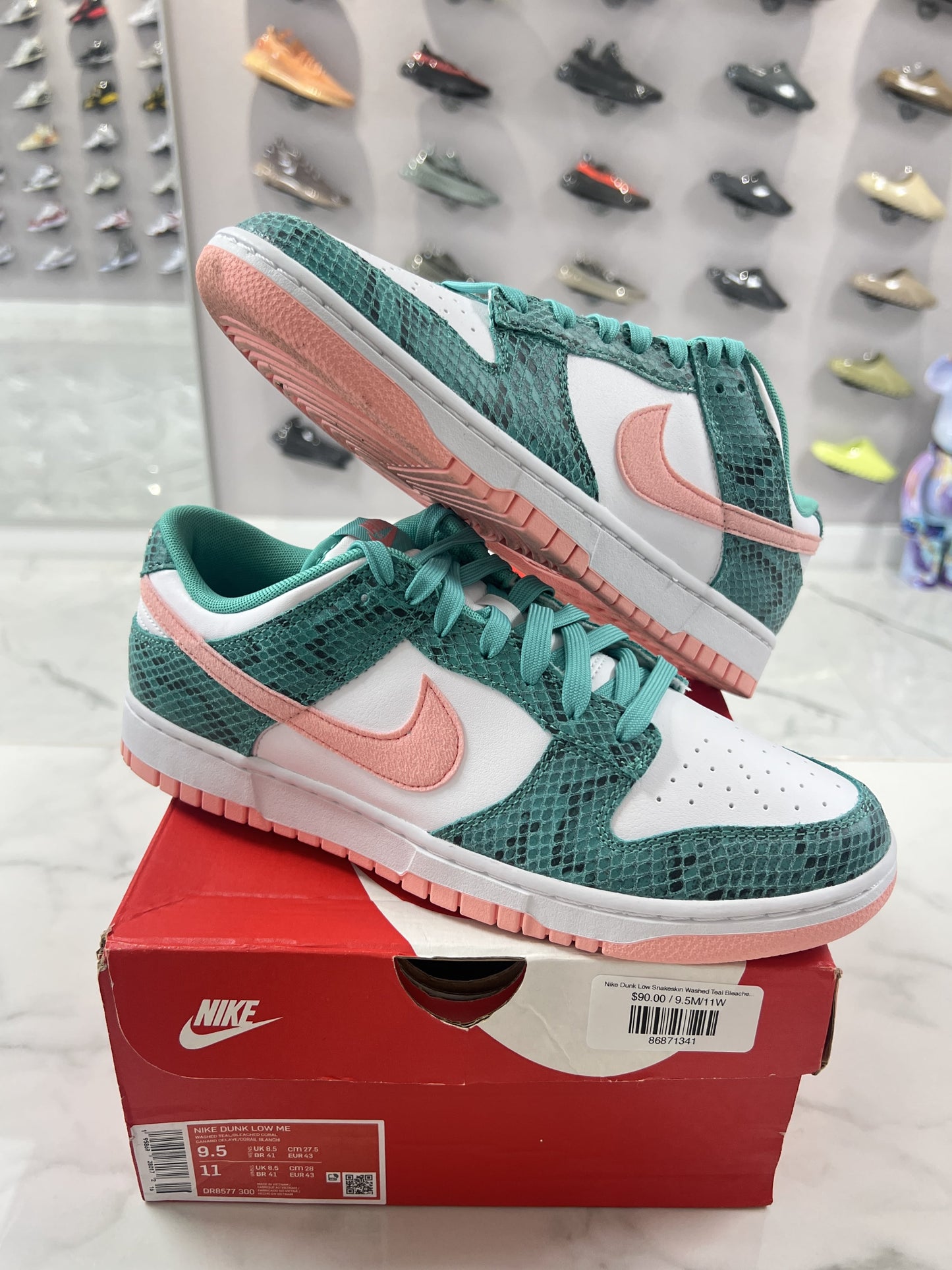 Nike Dunk Low Snakeskin Washed Teal Bleached Coral (PREOWNED)