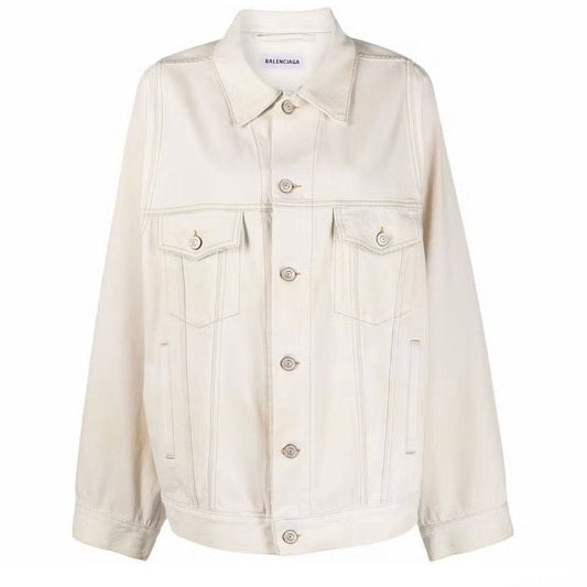Balenciaga Drop Shoulder Oversized Sleeve Denim Jacket Light Beige