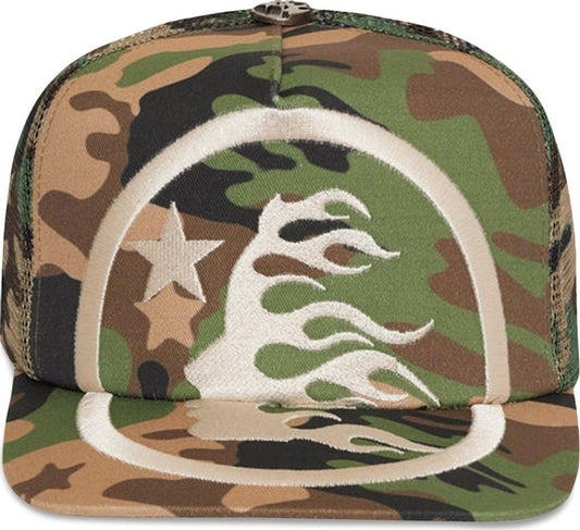 Hellstar Big Logo Trucker Snapback Hat Camo