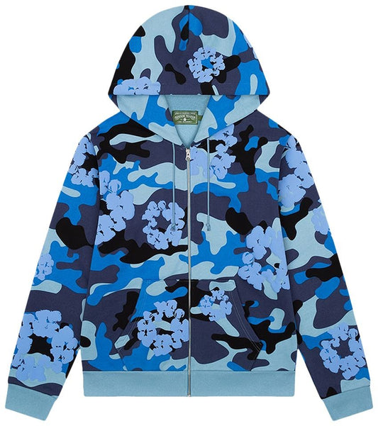 Denim Tears The Cotton Wreath Zip Sweatshirt Blue Camo