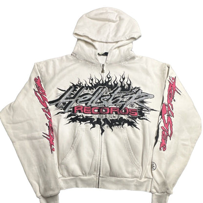 Hellstar Records Flame Glitter Zip-Up Hoodie 'White'