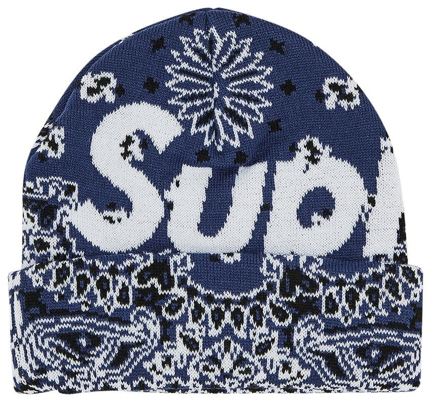 Supreme Bandana Big Logo Beanie Blue