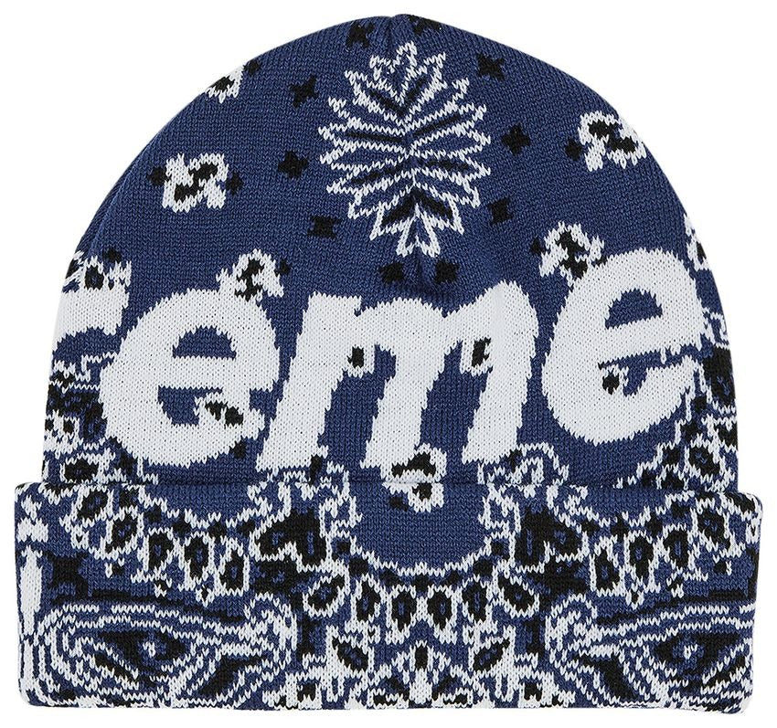 Supreme Bandana Big Logo Beanie Blue